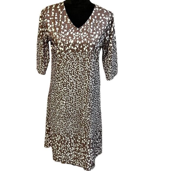 Short Sleeve Silky Slip Dress V-Neck Brown and Tan Print size Small - Picture 1 of 11